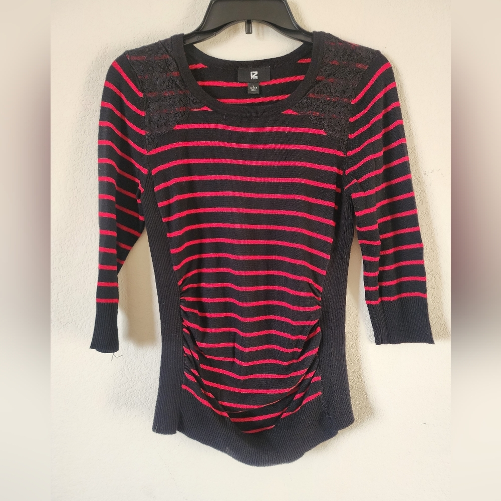 🎀Y2K iZ BYER Junior's Black and Red Striped Long Sleeve Top Size: Large🎀